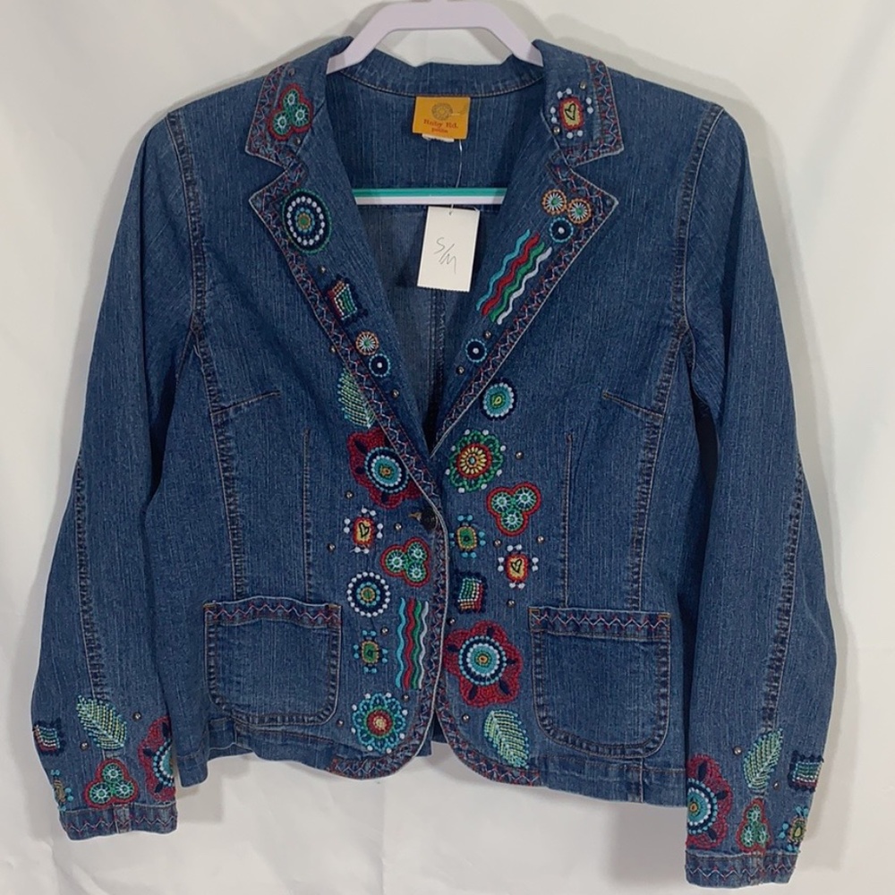 Ruby Rd. Jean Jacket Boho Embroidered Flowers - image 1